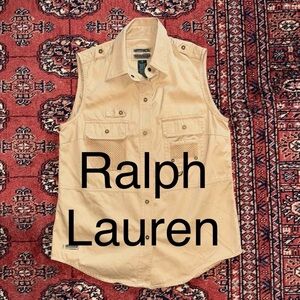 LAUREN Ralph Lauren Women's S Khaki Cotton Fishing Hiking Snap Front Vest